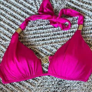 Victoria's Secret Hot Pink Triangle Bikini Top with Gold Accents